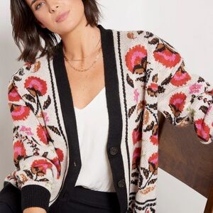 FARM Rio Floral Knit Sweater - Black, Red, Pink, Cream